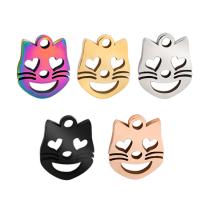 Stainless Steel Animal Pendants, Cat, plated, fashion jewelry & Unisex, more colors for choice, nickel, lead & cadmium free, 11x1.50x13.60mm, Sold By PC