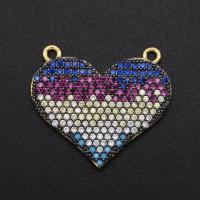 Cubic Zirconia Micro Pave Brass Pendant, Heart, gold color plated, DIY & Unisex & micro pave cubic zirconia & double-hole, mixed colors, Sold By PC