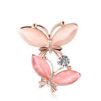 Cats Eye Brooch with Alloy Butterfly plated for woman & with rhinestone mixed colors Sold By PC