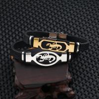Stainless Steel Bracelet, with Leather, Scorpion, for man, more colors for choice, Length:21.5 cm, Sold By PC