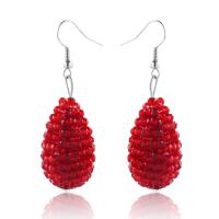 Crystal Earrings, Tibetan Style, with Crystal, Teardrop, for woman, red, 51x19mm, Sold By Pair