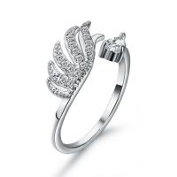 Brass Cuff Finger Ring, Wing Shape, Adjustable & Unisex & micro pave cubic zirconia, silver color, 17mm, Sold By PC