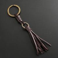 Tibetan Style Key Clasp, with Leather, Tassel, printing, Unisex, mixed colors, Length:15 cm, Sold By PC