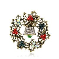 Zinc Alloy Brooches Flower Christmas Design & Unisex & with rhinestone mixed colors Sold By PC