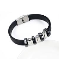 Silicone Bracelets, Stainless Steel, with Obsidian & Silicone, plated, for couple, mixed colors, Length:20 cm, Sold By PC