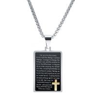 Stainless Steel Jewelry Necklace, Rectangle, plated, with cross pattern & Unisex & box chain, 27x40mm, Sold Per Approx 23.6 Inch Strand