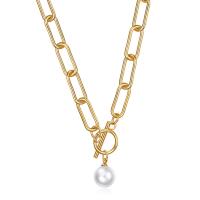 Plastic Pearl Necklace Stainless Steel with Plastic Pearl Round plated fashion jewelry & oval chain & for woman Sold Per Approx 19.68 Inch Strand