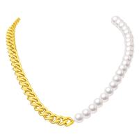 Plastic Pearl Necklace Titanium Steel with Plastic Pearl plated Twisted Piece Chain & for woman 8mm Sold Per Approx 16.14 Inch Strand
