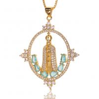Cubic Zircon Micro Pave Brass Necklace, Virgin Mary, gold color plated, micro pave cubic zirconia & hollow, 35x45mm, Length:Approx 17.7 Inch, Sold By PC