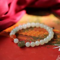 Gemstone Bracelets Hetian Jade with Yunnan Red Agate & Jadeite 18K gold plated for woman 14-16cm 7mm Sold By Strand