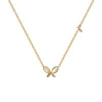 Brass Necklace, with Shell, with 2.36inch extender chain, Butterfly, gold color plated, for woman & with rhinestone, nickel, lead & cadmium free, 15mm, Length:14.96 Inch, Sold By PC