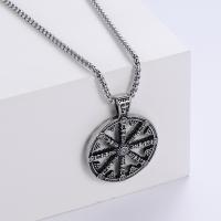 304 Stainless Steel Necklace, Round, fashion jewelry & for man, original color, 54x41mm, Length:23.62 Inch, Sold By PC