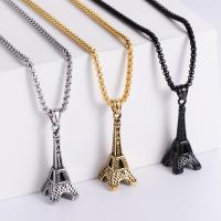 Stainless Steel Jewelry Necklace, 304 Stainless Steel, Eiffel Tower, fashion jewelry & Unisex, more colors for choice, 40x19mm, Length:23.62 Inch, Sold By PC