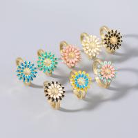 Messing Cuff fingerring, Flower, mode smykker & for kvinde & emalje, flere farver til valg, Solgt af PC