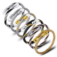 Fashion Stainless Steel Jewelry Sets cuff bangle & finger ring with Plastic Pearl plated fashion jewelry & woven pattern nickel lead & cadmium free Sold By Set
