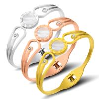 Stainless Steel Bangle, with White Shell, plated, fashion jewelry & with rhinestone, more colors for choice, Sold By PC