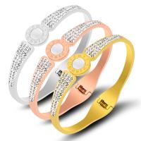 Stainless Steel Bangle, plated, fashion jewelry & with rhinestone & hollow, more colors for choice, Sold By PC