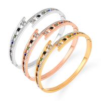 Stainless Steel Bangle, plated, fashion jewelry & with rhinestone, more colors for choice, 60x50mm, Sold By PC