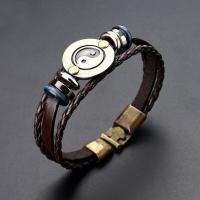 Bracelets cordon PU, acier inoxydable, avec cuir PU, Impression, trois couches & Tai Ji & unisexe, couleurs mélangées, Longueur:21 cm, Vendu par PC