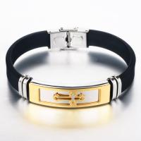 Men Bracelet, Stainless Steel, with Silicone, Cross, for man, mixed colors, 40x10mm, Length:20.5 cm, Sold By PC