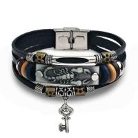 Men Bracelet, Tibetan Style, with Leather, Scorpion, plated, three layers & for man, mixed colors, Length:20 cm, Sold By PC