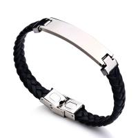 PU Leather Cord Bracelets, Stainless Steel, with PU Leather, plated, Adjustable & Unisex, mixed colors, 210x10mm, Sold By PC
