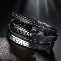 PU Leather Cord Bracelets Stainless Steel with PU Leather plated Double Layer & Unisex Sold By PC