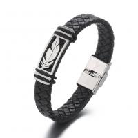PU Leather Cord Bracelets, Stainless Steel, with PU Leather, plated, Unisex, mixed colors, 220mmuff0c44mm, Sold By PC