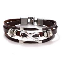 Leather Cord Bracelet, Tibetan Style, with Leather, Number 8, plated, three layers & Unisex, more colors for choice, Length:22 cm, Sold By PC