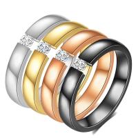 Titantium Steel δάχτυλο του δακτυλίου, Titanium Steel, επιχρυσωμένο, διαφορετικό μέγεθος για την επιλογή & για τη γυναίκα & με στρας, περισσότερα χρώματα για την επιλογή, 3mm, Μέγεθος:5-10, Sold Με PC