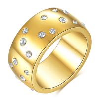 Titanium Steel Finger Ring with Rhinestone plated & for woman 10mm US Ring Sold By PC