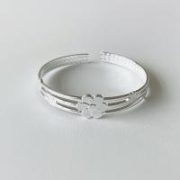 Brass Cuff Bangle Flower silver color plated Adjustable & for woman & hollow Sold By PC