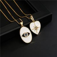 Evil Eye Jewelry Necklace, Brass, with 1.96 inch extender chain, 18K gold plated, different styles for choice & micro pave cubic zirconia & for woman & enamel, white, Length:Approx 15.74 Inch, Sold By PC
