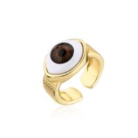 Evil Eye Jewelry Ring Finger, cobre, with plástico, 18K banhado a ouro, Ajustável & para mulher, Mais cores pare escolha, 7mm, vendido por PC
