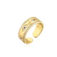 Mal de ojo del anillo de dedo de la joyería, metal, 18K chapado en oro, Ajustable & micro arcilla de zirconia cúbica & para mujer, 7mm, Vendido por UD