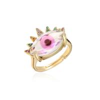 Evil Eye Biżuteria Ring Finger, Mosiądz, Pozłacane 18K, Regulowane & mikro utorować cyrkonia & dla kobiety, dostępnych więcej kolorów, 18mm, sprzedane przez PC