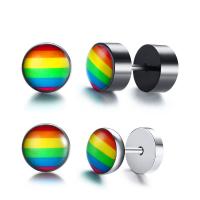 Stainless Steel Stud Earrings, plated, rainbow design & Unisex, more colors for choice, 15x8mm, Sold By Pair