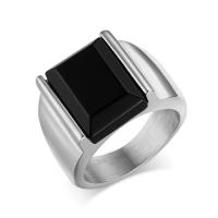 Stainless Steel Finger Ring with Black Agate plated polished & for man Sold By PC