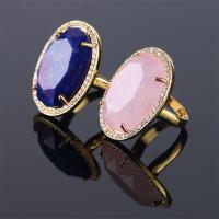 Natural Gemstone Finger Ring, Brass, with Gemstone, gold color plated, different materials for choice & micro pave cubic zirconia & for woman & faceted, more colors for choice, nickel, lead & cadmium free, 25x18x5mm, Inner Diameter:Approx 17mm, Sold By PC