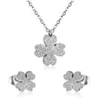 Fashion Stainless Steel Jewelry Sets Stud Earring & necklace Four Leaf Clover plated cross chain & for woman Length 17.72 Inch Sold By Set