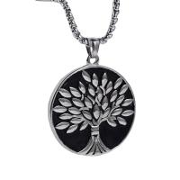 Stainless Steel Jewelry Necklace, 304 Stainless Steel, Round, fashion jewelry & tree of life design & for man, original color, 45x40x3mm, Length:23.62 Inch, Sold By PC