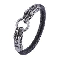 PU Leather Bracelet with Stainless Steel & woven pattern & for man black Sold By PC