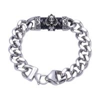 Stainless Steel Jewelry Bracelet, with PU Leather, fashion jewelry & with skull pattern & different size for choice & for man, original color, Sold By PC