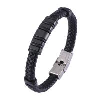 PU Leather Cord Bracelets, with Stainless Steel, fashion jewelry & different size for choice & woven pattern & for man, black, Sold By PC