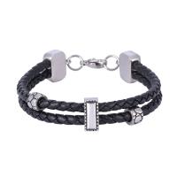 Stainless Steel Jewelry Bracelet, PU Leather, with Stainless Steel, fashion jewelry & different size for choice & woven pattern & for man, black, Sold By PC