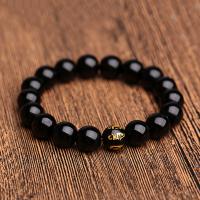 pierre noire bracelet, unisexe & or accentué, noire, 12mm, Longueur:18 cm, Vendu par PC