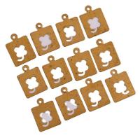 Messing Schmuck Anhänger, Quadrat, plattiert, vierblättriges Kleeblatt -Design & DIY, goldfarben, 16.50x12.20mm, 100PCs/Tasche, verkauft von Tasche