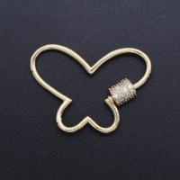 Brass Screw Carabiner Lock Charms Butterfly plated DIY & micro pave cubic zirconia golden Sold By PC