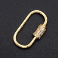 Brass Screw Carabiner Lock Charms, plated, DIY & micro pave cubic zirconia, golden, 17x29mm, Hole:Approx 2.2mm, Sold By PC