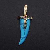 Bijoux pendentifs en laiton, avec turquoise, Placage, DIY & pavé de micro zircon, couleurs mélangées, 44x14.40mm, Vendu par PC